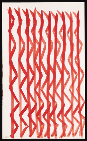 Red lines with zigzags around them. Watercolour by M. Bishop, 197-.