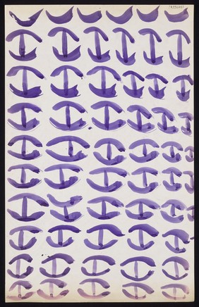 Multiple pairs of purple curves linked by a line. Watercolour by M. Bishop, 19--.