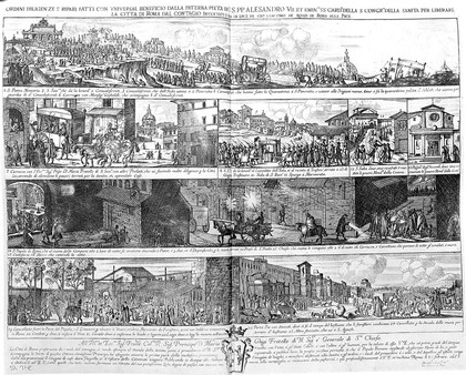 Etching of plague in Rome.