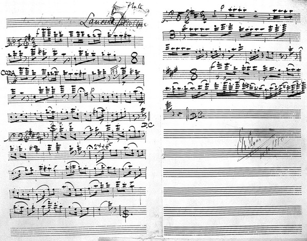 Music manuscript with Edward Elgar's signature.