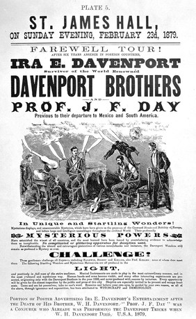 Poster advertising the entertainment of the Davenport Brothers.