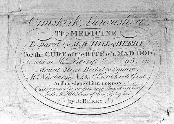 Hill and Berry's medicine for cure of rabies