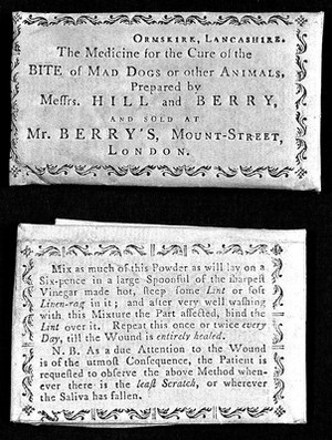 view Instructions for administering Hill and Berry's medicine.