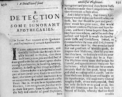 The urinal of physick .... Whereunto is added an ingenious treatise concerning physicians, apothecaries, and chyrurgians, set forth by a Dr. in Queen Elizabeths days [i.e. John Securis] / With a translation of Papius Ahalsossa concerning apothecaries confecting their medicines.