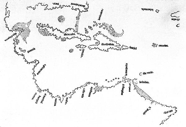 Map of 16th century Carribean.