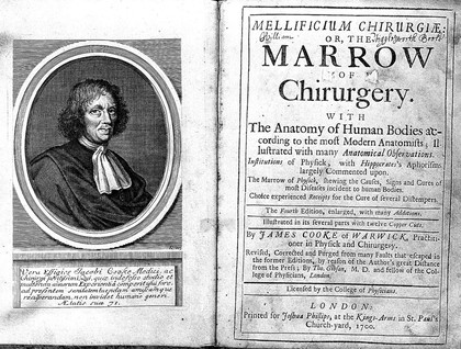 Mellificium chirurgiae; or, the marrow of chirurgery. With the anatomy of human bodies according to the most modern anatomists, illustrated with many anatomical observations. Institutions of physick, with Hippocrates's aphorisms largely commented upon, The marrow of physick, shewing the causes, signs, and cures of most diseases incident to human bodies ... / [James Cooke].