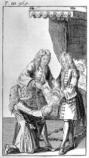 A surgeon amputating a grimacing patient's leg who is being held in a particular position by two attendants, the operation is near completion. Engraving, 1738.