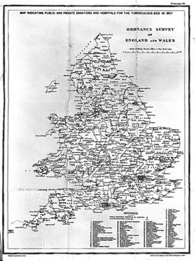 Map indicating public and private Sanatoria and Hospitals for the tuberculous sick.