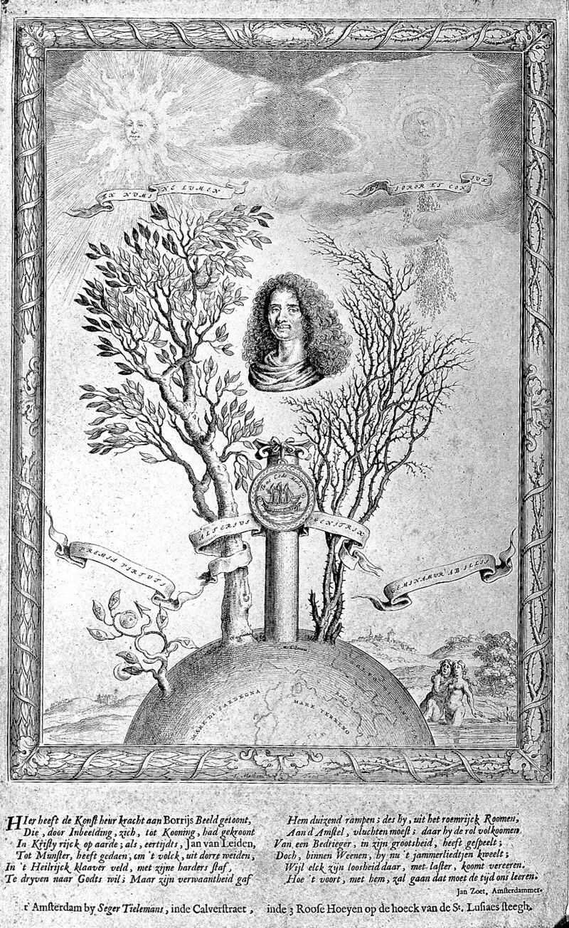 Portrait of Guiseppe Francesco Borrot's bust, and twelve lines of verse in Dutch by Jan Zoet, by Theodor Matham