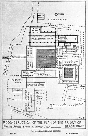 Reconstruction of the plan of Priory of Blackfriars.