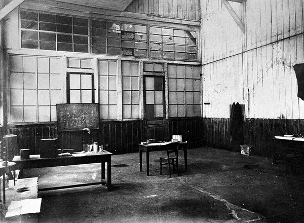 The laboratories of Marie and Pierre Curie, Paris: room where experiments on uranium ore took place. Photograph, ca. 1900.