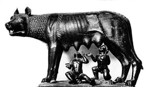 view Bronze of Romulus and Remus feeding from a woolf.