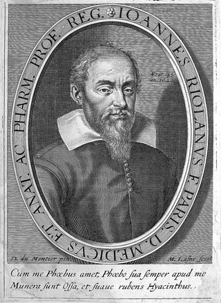 Jean Riolan. Line engraving by M. Lasne after D. Dumontier, 1626.