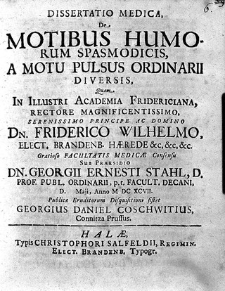 Dissertatio medica, de motibus humorum spasmodicis, a motu pulsus ordinarii diversis ... / [Georg Daniel Coschwitz].