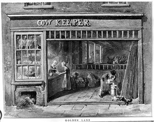 view The 'Cow Keeper' (dairy) in Golden Lane, London.