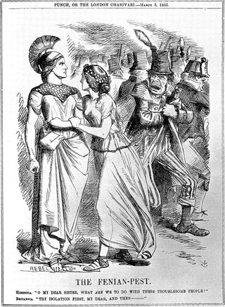 Satirical drawing: "fenian-pest". Punch, 1866