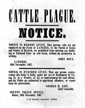 Cattle plague: broadsheet issued by Police, Scotland, 1867