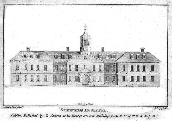 Steeven's Hospital, Dublin, Ireland. Line engraving by J. Lodge after Pool and Cash.