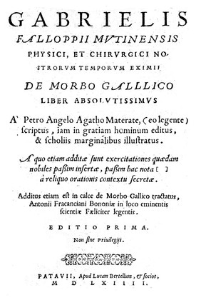 De morbo gallico liber absolutissimus / A Petro Angelo Agatho Materate [i.e. Giovanni Bonacci] (eo legente) scriptus ... editus, et scholiis marginalibus illustratus. A quo etiam additae sunt exercitationes quaedam ... a reliquo orationis contextu secretae. Additus etiam est in calce de morbo gallico Tractatus Antonii Fracanciani.