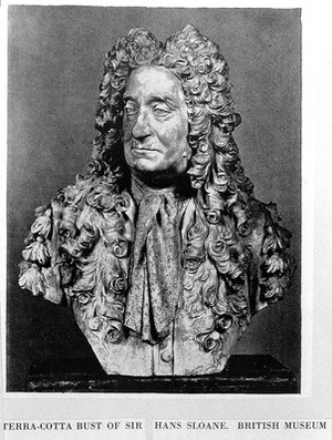 view Terracotta bust of Sir Hans Sloane, founder of the Chelsea Physic Gardens.