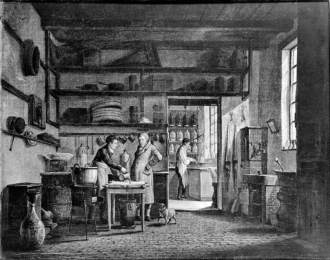 The interior of a shop of a family of apothecaries - d' Ailly. Photoprint by V.A Bruckmann, 1904, after an oil painting by J. Jelgerhuis Rienksz, 1818., 1818-1904, by Johannes Jelgerhuis