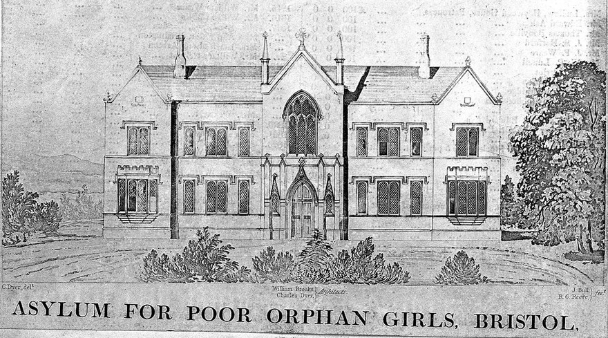 The asylum for orphan girls, Bristol. Aquatint by J. Bull and R.G. Reeve after C. Dyer and W. Brooks.
