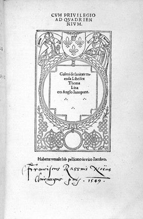 "De Sanitate tuenda", Galen, 1517