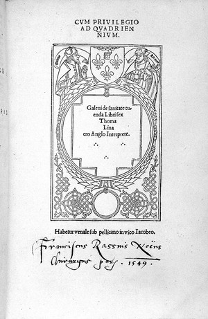 view "De Sanitate tuenda", Galen, 1517