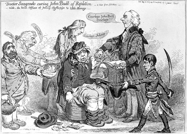 James Gillray, 'Dr. Sangrado curing John Bull of repletion'