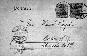 view Back of postcard from A. Fonahn to W. Pagel