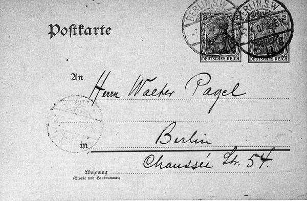 Back of postcard from A. Fonahn to W. Pagel