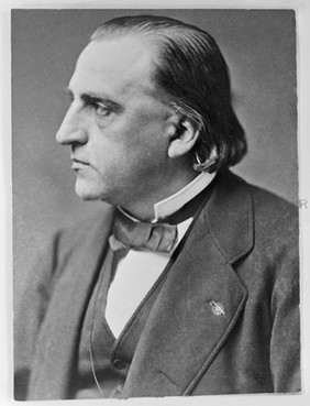 Portrait of J.M. Charcot. Head and shoulders in profile.