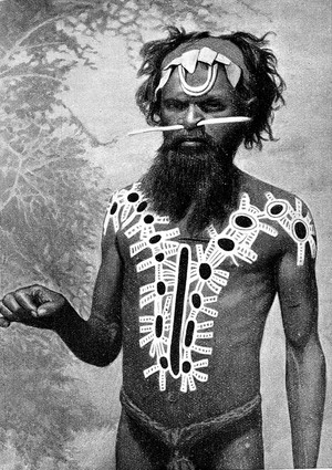 view Australian medicine man with magic healing crystal.