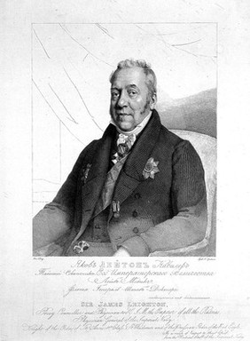 Sir James Boniface Leighton. Line engraving by N.I. Utkin after G. Dawe.