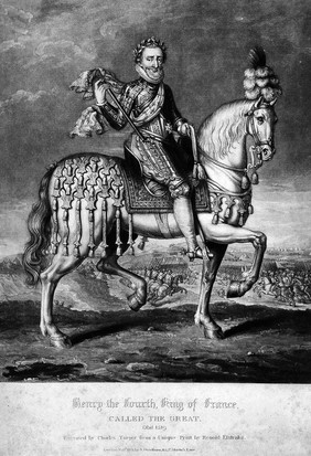 Portrait of Henry IV of France on horseback. After a print by Elstrake.