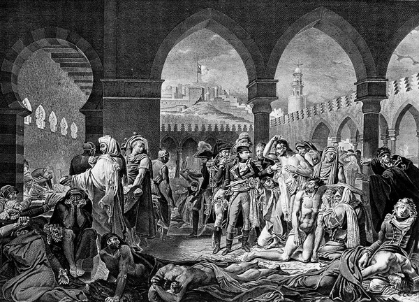 Napoleon Bonaparte visiting plague-stricken soldiers at Jaffa in 1799. Engraving by F. Pigeot after A.J. Gros, 1804.