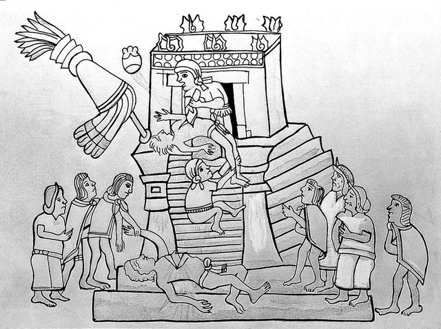 Line Drawing: Human Sacrifice, Aztecs | Wellcome Collection Line Drawing: Human Sacrifice, Aztecs | Wellcome Collection