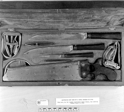 Case of surgical instruments by Evans, 1793. Used by Thomas Major, naval Surgeon.