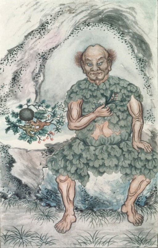 Watercolour of Shen Nung, Chinese deity of Medicine etc.