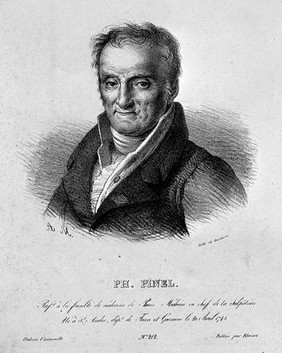 Philippe Pinel. Lithograph by Ducarme, 1827, after A. Maurin.