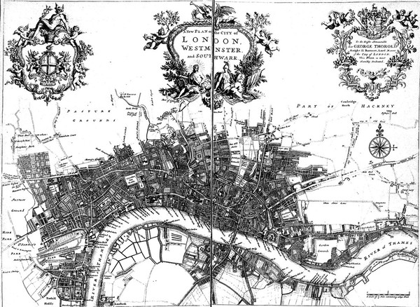 'A new plan of the City of London, Westminster, and Southwark', reproduced from that issue with the 1720 edition of Strype's revised edition of Stoe's Survey of London