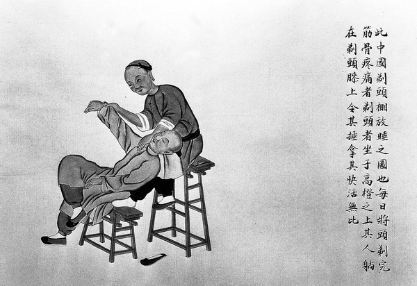 Chinese watercolour: massage for shoulder pain