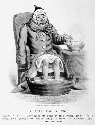 A sick man with a cold. Coloured lithograph, 1833.