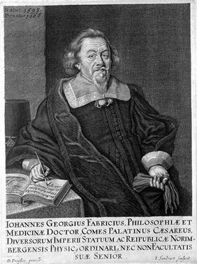 Johann Georg Fabricius. Line engraving by J. Sandrart after D. Preissler.