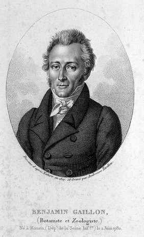 Benjamin-François Gaillon. Stipple engraving by A. Tardieu, 1827, after himself.