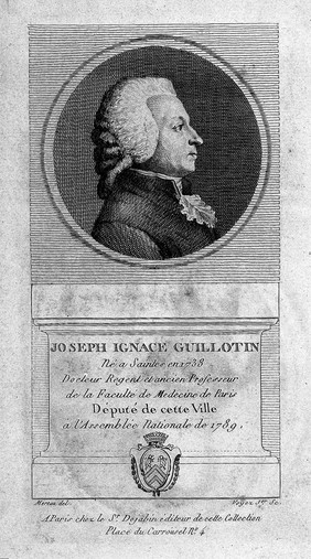 Joseph Ignace Guillotin. Line engraving by Voyez, junior after J . M. Moreau, 1785 [?].