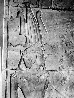 view Thebes - Deir el Bahari, Temple of Queen Hatshepsut - relief on a wall of the Queen.