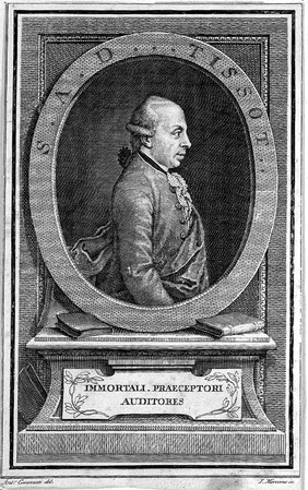 Simon André Tissot. Line engraving by J. Mercorus (Mercoli) after A. Guanzati.