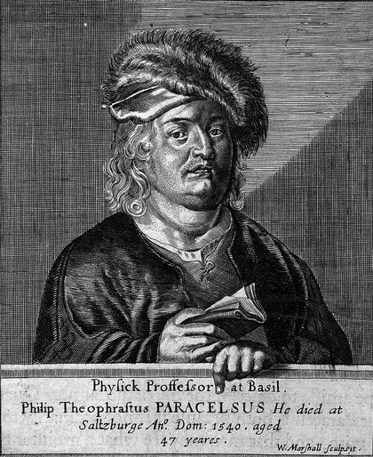 Aureolus Theophrastus Bombastus von Hohenheim (Paracelsus). Line engraving by W. Marshall after J. Payne or P. van Sompel after P.P. Rubens.