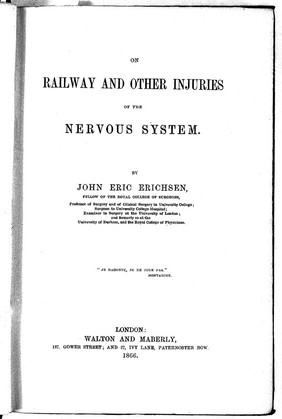 On railway and other injuries of the nervous system / by John Eric Erichsen.